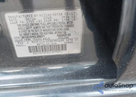 2016 Nissan Versa 1.6 Sl z USA, uszkodzony, nr VIN 3N1CN7AP8GL899371